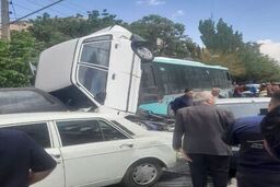 فیلم/ترمز بریدن اتوبوس شهری در تبریز حادثه آفرید